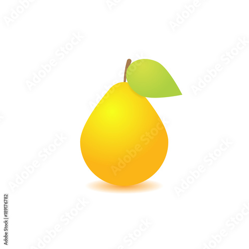 Pear with leaf on white background. Vector illustration .