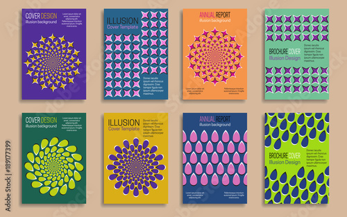 Covers templates with optical illusion design elements. Booklet, brochure, annual report, poster dynamic design.