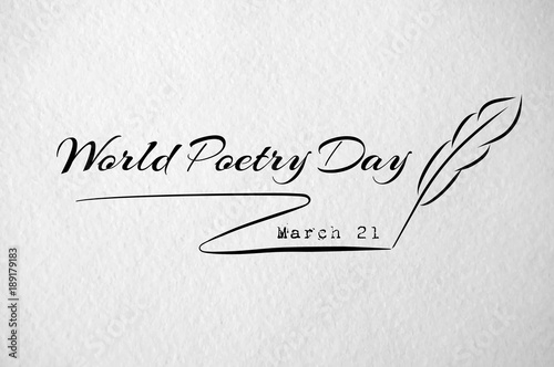 World poetry day card with feather