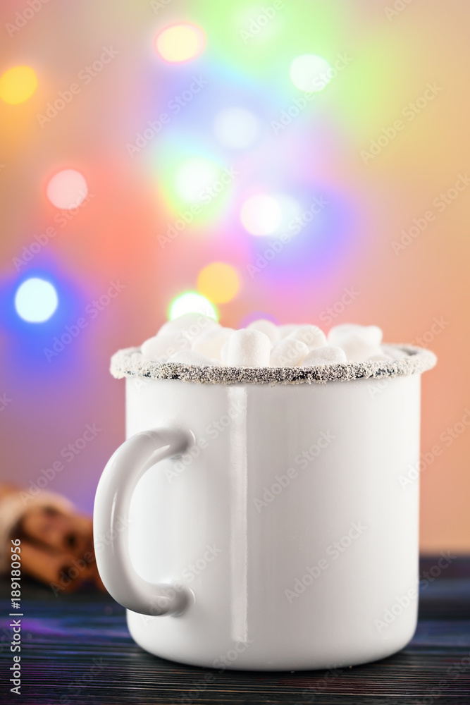 Enamel White Coffee Mug Cup of Cocoa Hot Drink Beverage with Marshmallow Enamel White Coffee Mug Cup of Cocoa Hot Drink Beverage with Marshmallow