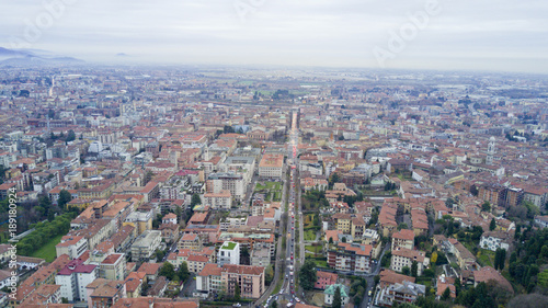 Aerial video shooting with drone on Bergamo, famous and ancient Lombardia city, founded on the hills © immaginario75