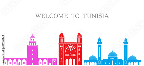 Photo Tunisia set. Isolated tunisia architecture on white background