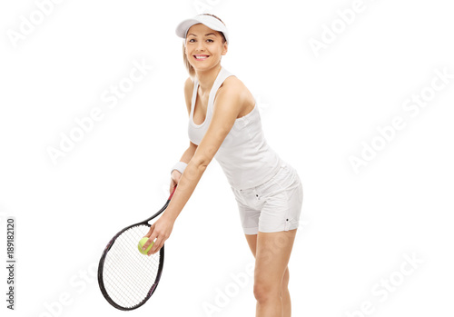 Female tennis player preparing to serve © Ljupco Smokovski
