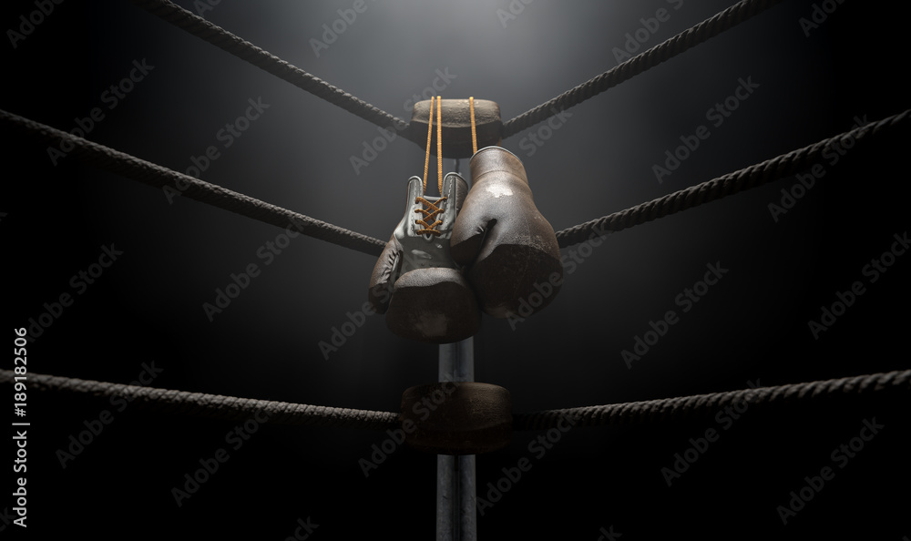 Obraz premium Vintage Boxing Corner And Hung Up Gloves
