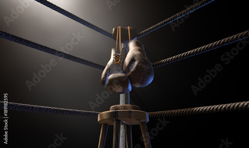 Quadro su tela Vintage Boxing  Corner And Hung Up Gloves