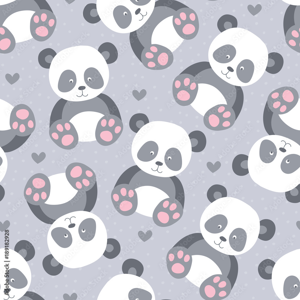 seamless cute panda animal pattern vector illustration
