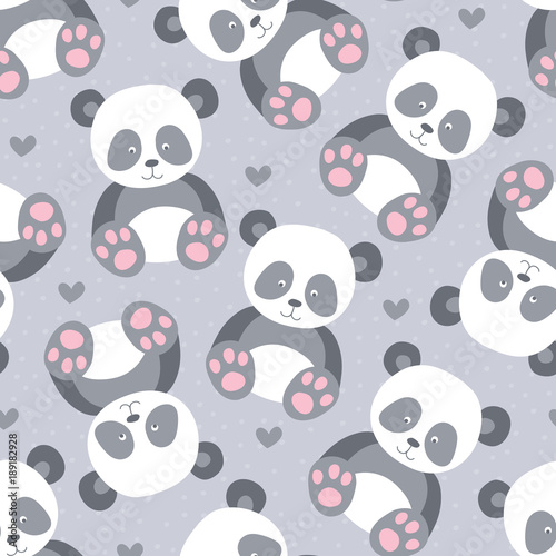 Fototapeta Naklejka Na Ścianę i Meble -  seamless cute panda animal pattern vector illustration