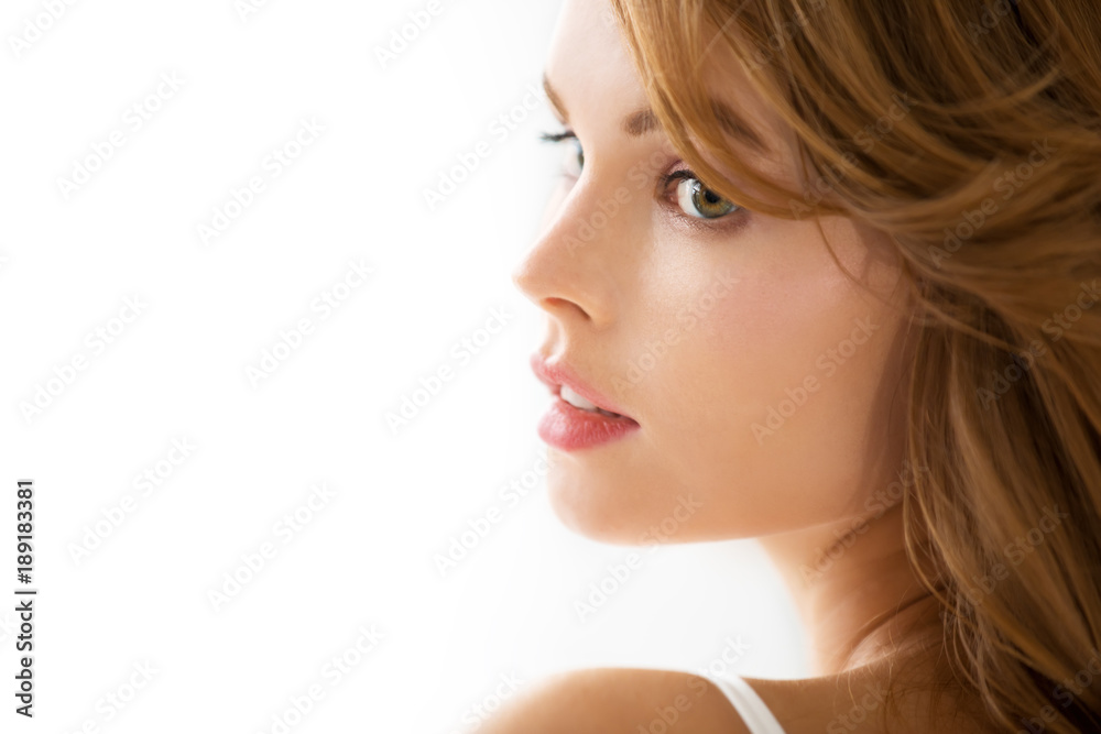 portrait of the model looking over your shoulder and a place to copyspace portrait of the model looking over your shoulder and a place to copyspace