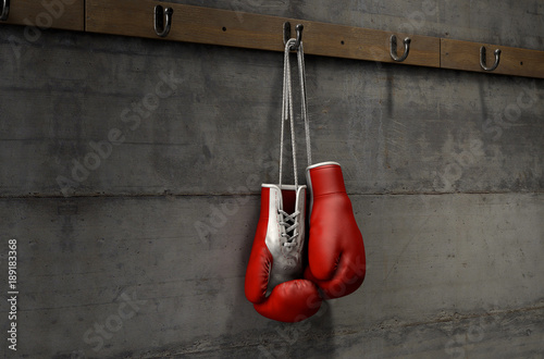 Boxing Gloves Hanging In Change Room © alswart