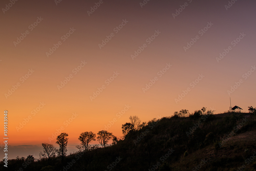 Beautiful sunset on the high mountain in Loei province, Thailand.