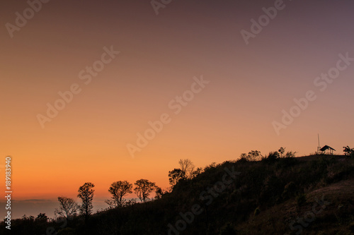 Beautiful sunset on the high mountain in Loei province, Thailand.