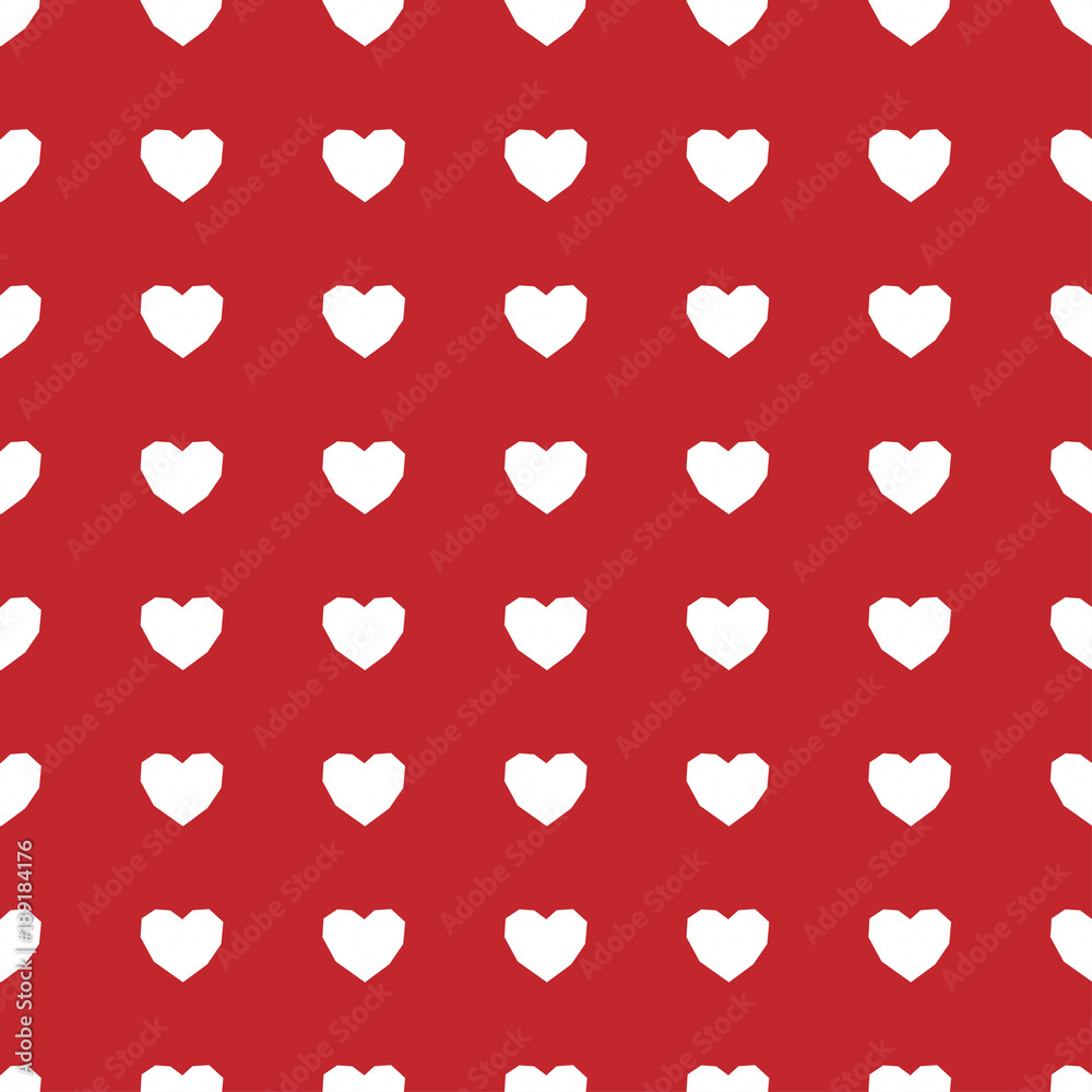 Seamless pattern of hearts on red background