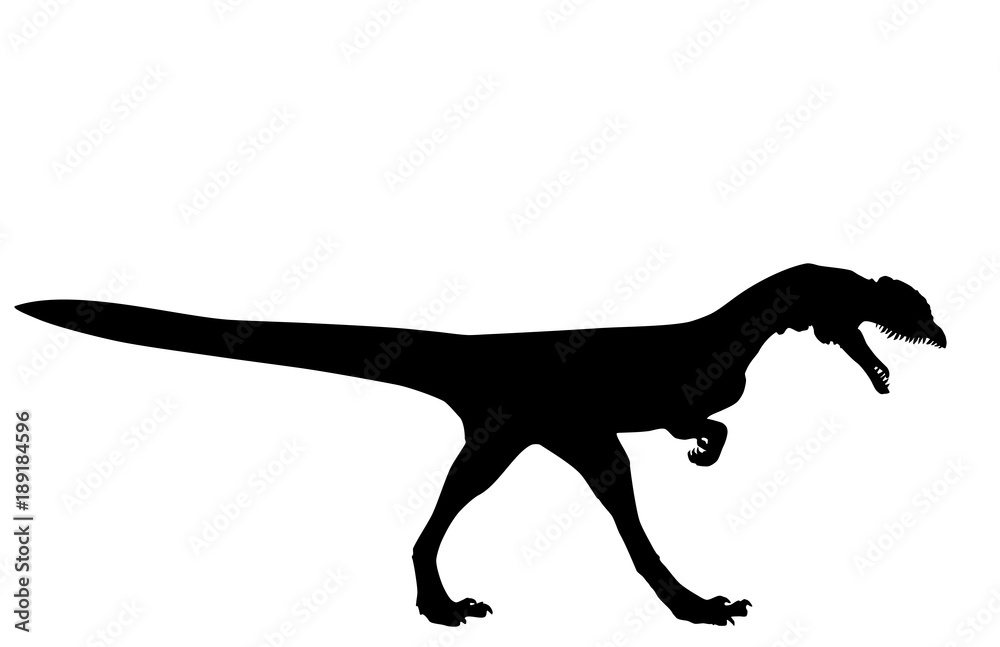 Dinosaur Dilophosaurus wetherilli silhouette on white, vector Dinosaur Dilophosaurus wetherilli silhouette on white, vector