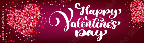 Text lettering Happy Valentines day banners. Stylish hearts on a red background