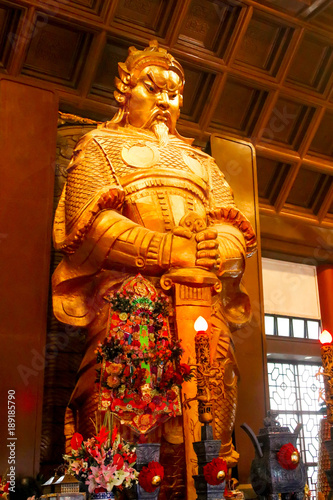 Che Kung God statue at Che Kung Temple andmark temple and a popular tourist attraction in Hong Kong