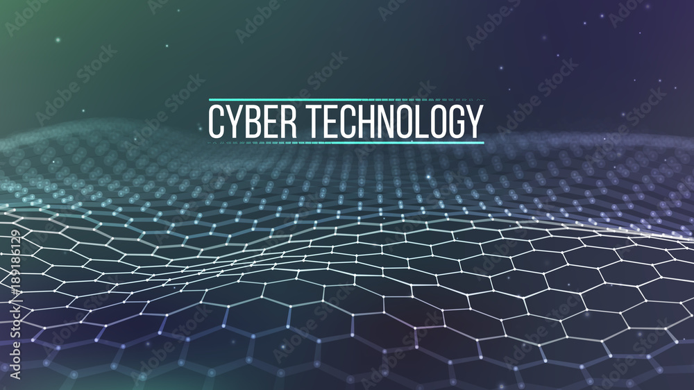 Background 3d grid.Cyber technology Ai tech wire network futuristic wireframe. Artificial intelligence . Cyber security background Vector illustration