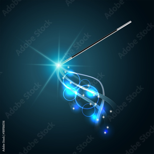 Magic wand with magical blue sparkle trail