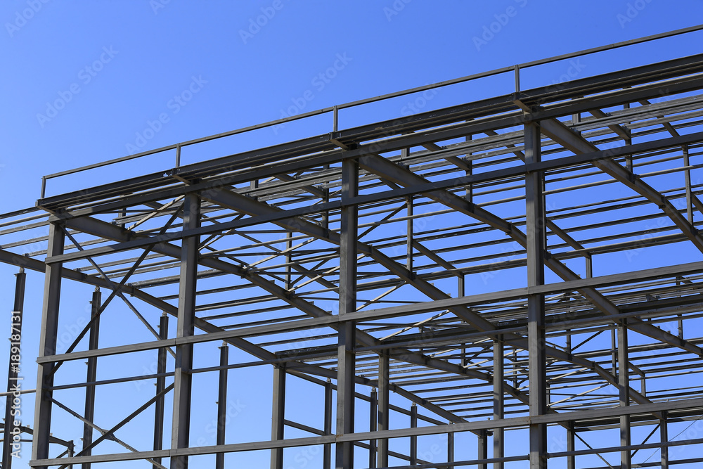 The steel frame structure is under construction