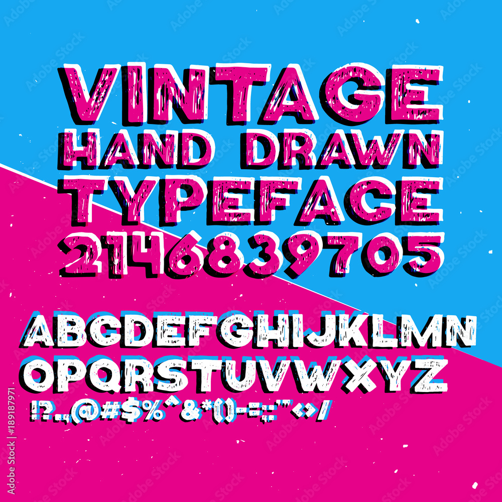 Vintage hand drawn typeface with stamp effect