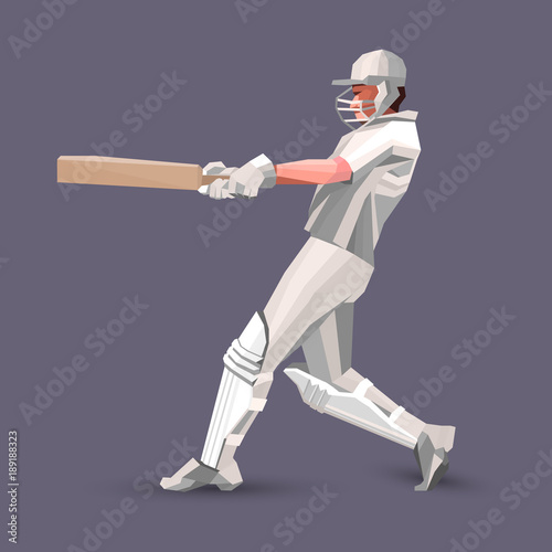 Abstract cricket player polygonal low poly illustration