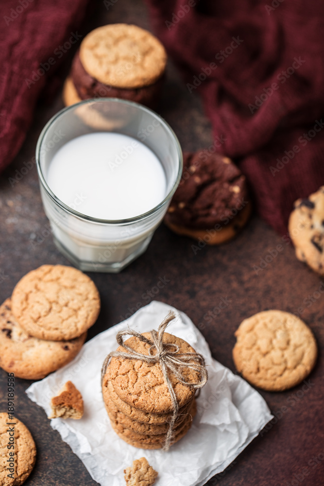 Chocolate chip cookies on wooden table. Homemade cookies dessert. Chocolate chip cookies on wooden table. Homemade cookies dessert.