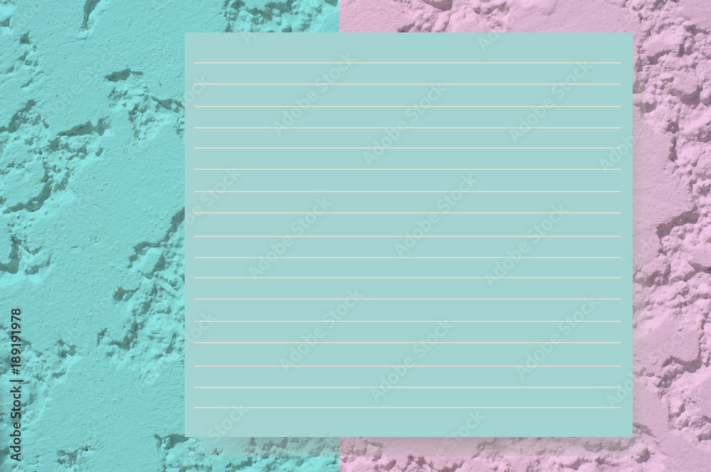 blue line paper note for writing on pink pastel cement texture wall background