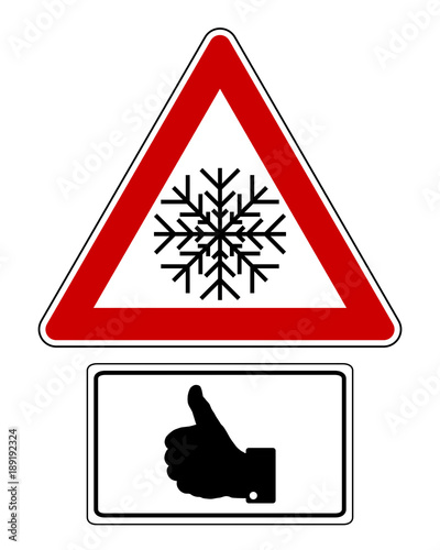 Warnschild mit Zusatzschild Daumen hoch