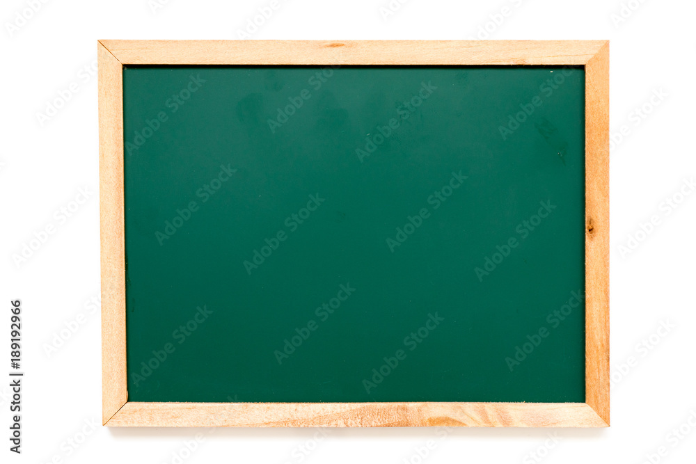 Blank green color blackboard on white background with copy space for add text or word for advertisement Blank green color blackboard on white background with copy space for add text or word for advertisement