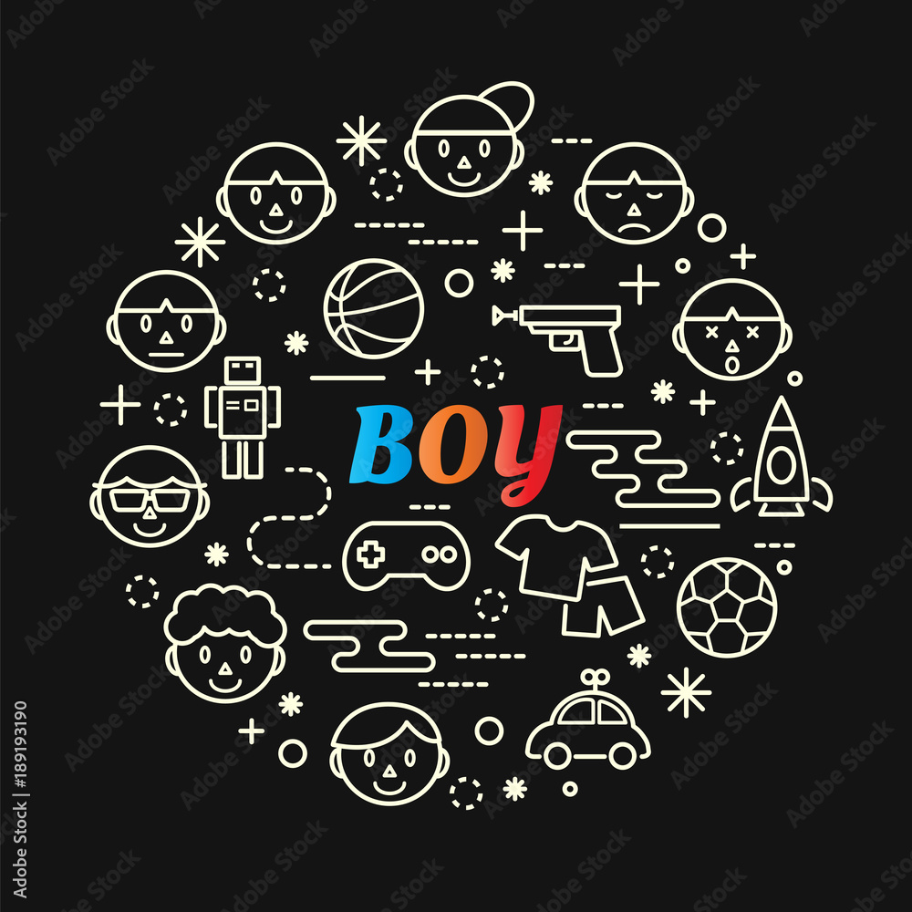 boy colorful gradient with line icons set