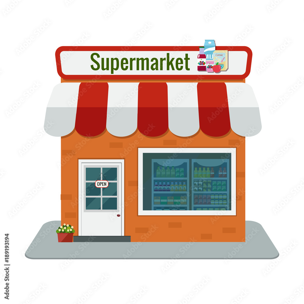 Vector illustration of grocery store. Supermarket illustration. Flat design. Vector illustration of grocery store. Supermarket illustration. Flat design.