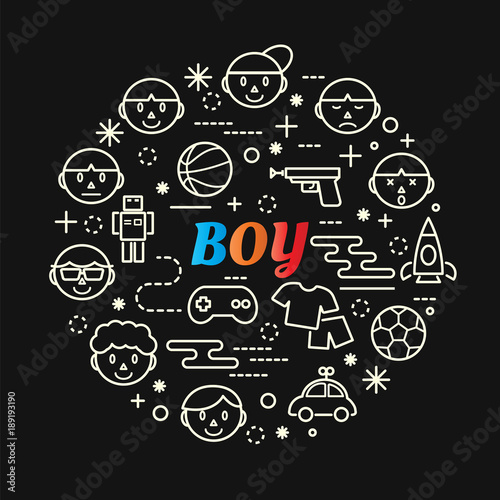 boy colorful gradient with line icons set