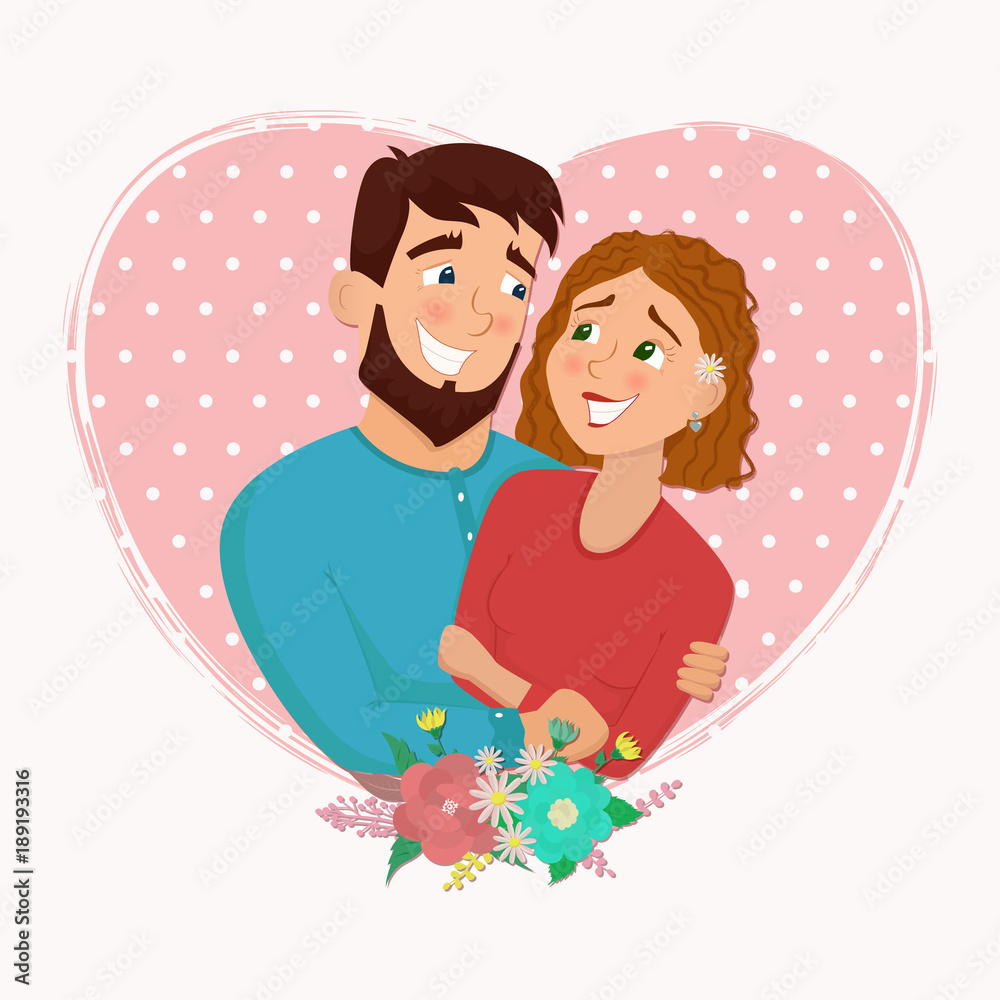 Man and woman in love. St. Valentine's day cartoon vector illustration. Man and woman in love. St. Valentine's day cartoon vector illustration.