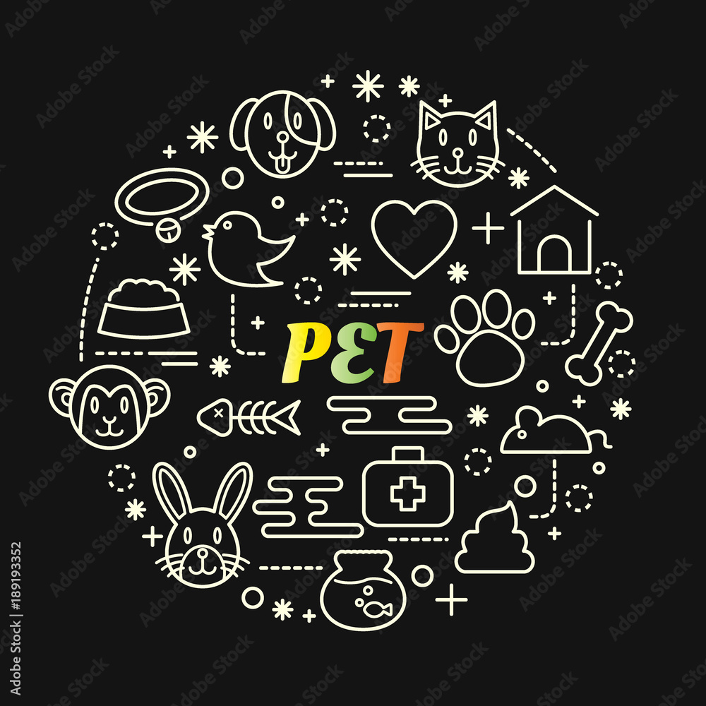 pet colorful gradient with line icons set