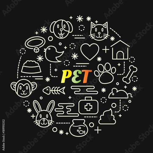 pet colorful gradient with line icons set