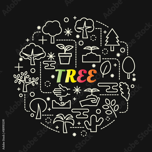 Wallpaper Mural tree colorful gradient with line icons set Torontodigital.ca