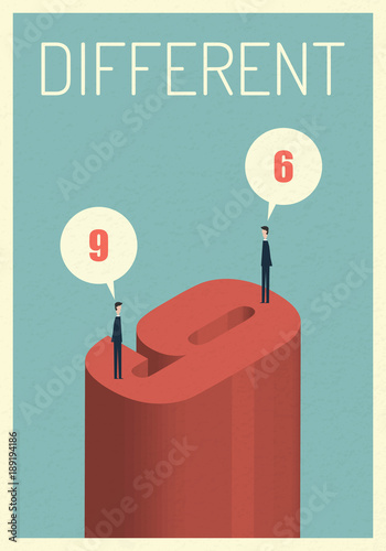 Different Opinions 6 and 9 . Eps10 vector illustration, Symbol Growth, economy, investment , technology, leadership,Successful vision and idea concept  , Minimalist retro poster