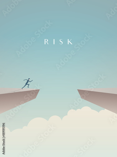 Business risk concept vector with businessman jumping over gap. Symbol of courage, success, motivation, ambition.