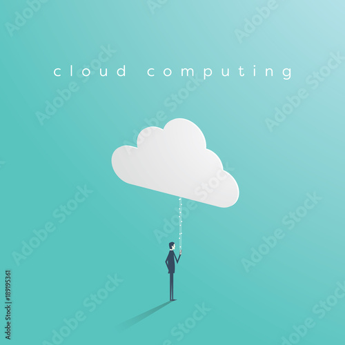 Cloud computing business technology concept with businessman uploading from smartphone to cloud.