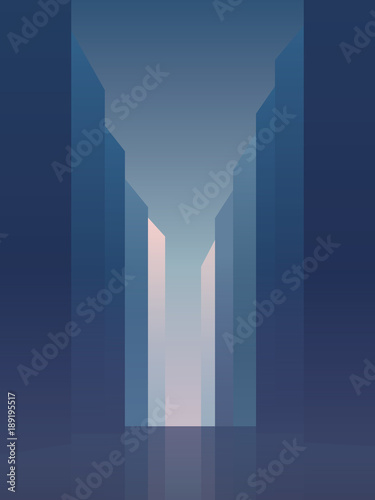 City street with high rise skyscrapers vector background. Symbol of corporate downtown, commercial district with banks and institutions.