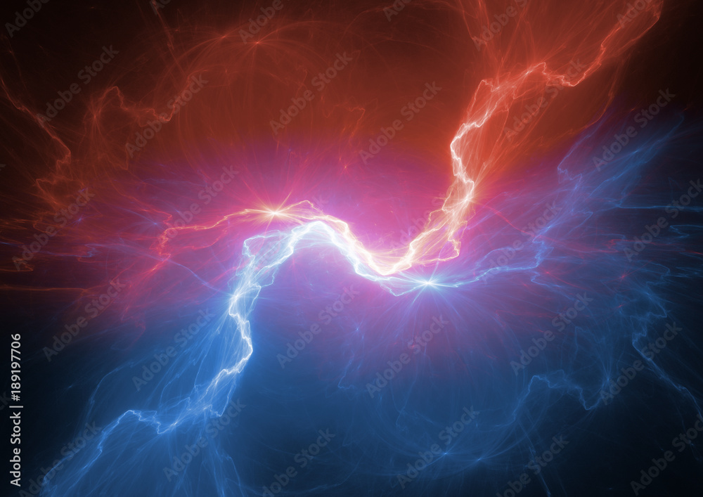 Fototapeta premium Piorun plazmy ognia i lodu, streszczenie tło elektryczne
