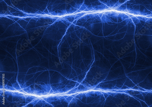 Blue electrical lightning bolt, plasma power background