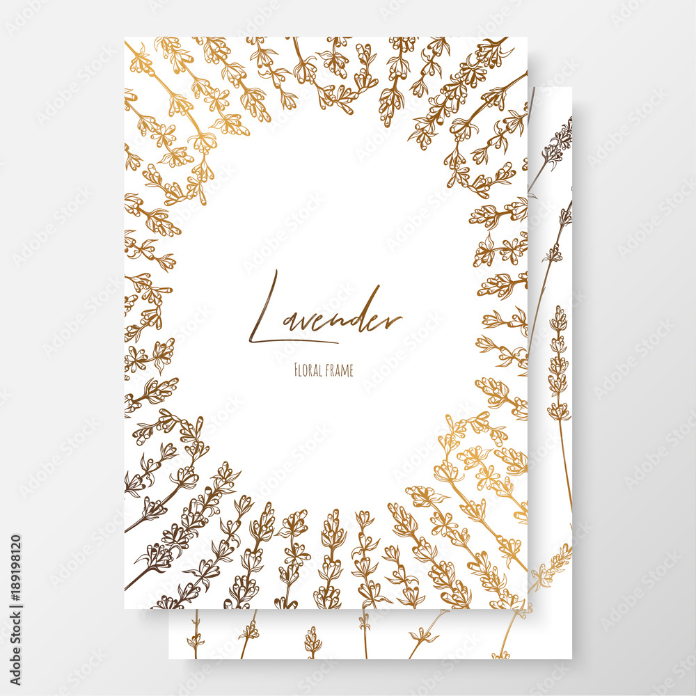 Gold wedding invitation with lavenders. Gold cards templates for save the  date, thank you card, wedding invites, menu, flyer, background, greeting  cards, postcards. Stock Vector | Adobe Stock
