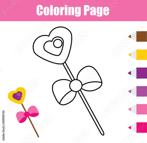 Coloring page with magic stick. Educational game