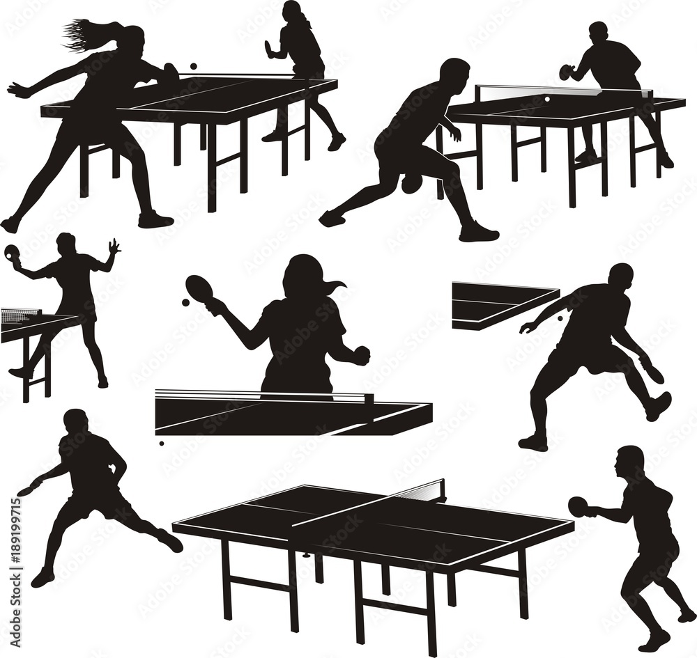 table tennis silhouettes - players in action Stock Vector | Adobe Stock