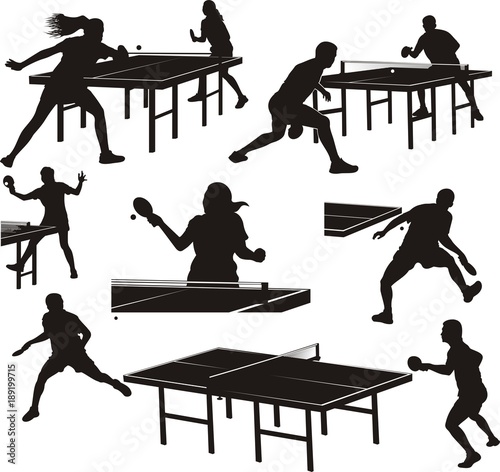 table tennis silhouettes - players in action