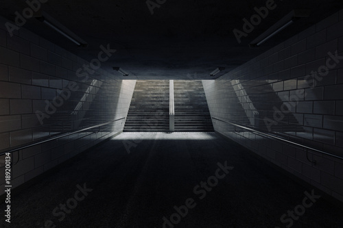Billede på lærred 3d rendering of subway underpass with staircase at the end