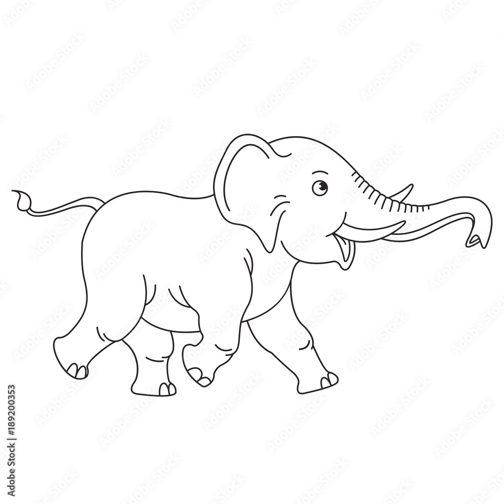 black outline,happy baby elephant walking vector cartoon Stock Vector |  Adobe Stock