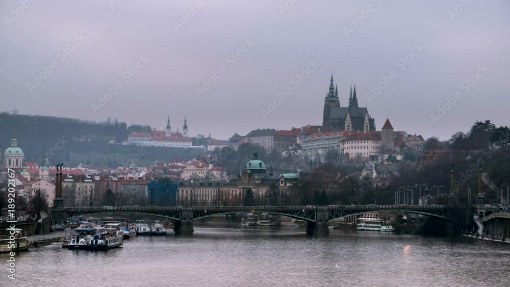 Scenic view of bridges on the Vltava river and historical center of Prague with Prague Castle, buildings and landmarks of old town,Prague,Czech Republic. Scenic view of bridges on the Vltava river and historical center of Prague with Prague Castle, buildings and landmarks of old town,Prague,Czech Republic.