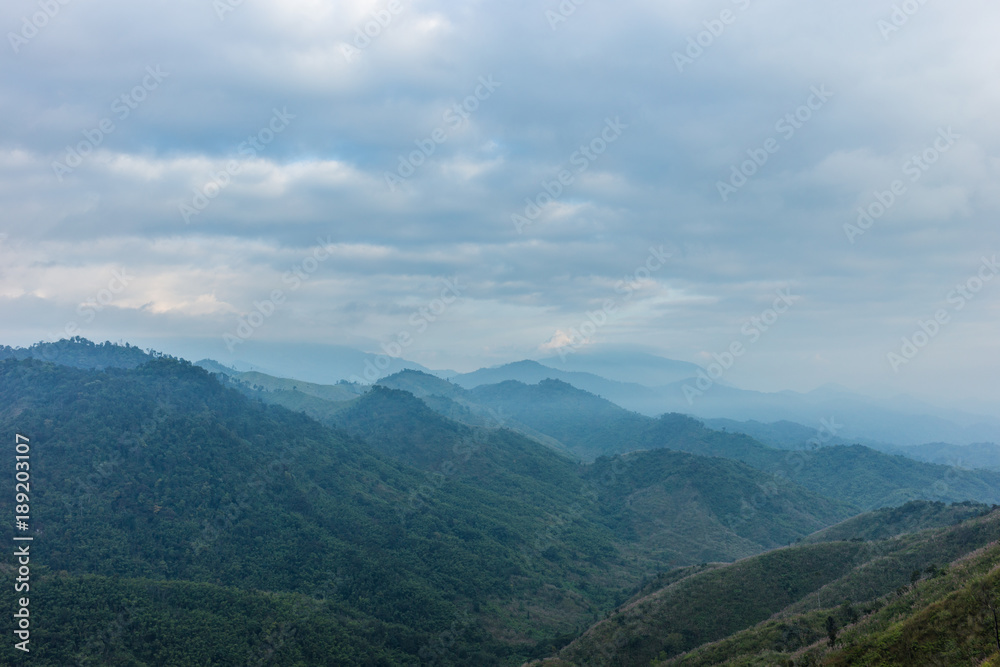 Mountain and forest landscape with a cloudy atmosphere at Mae Wong National Park, Thailand