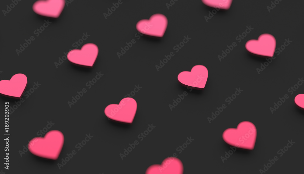 Abstract 3d rendering of heart shapes. Love symbol, modern Valentine's day background design for poster, cover, branding, banner